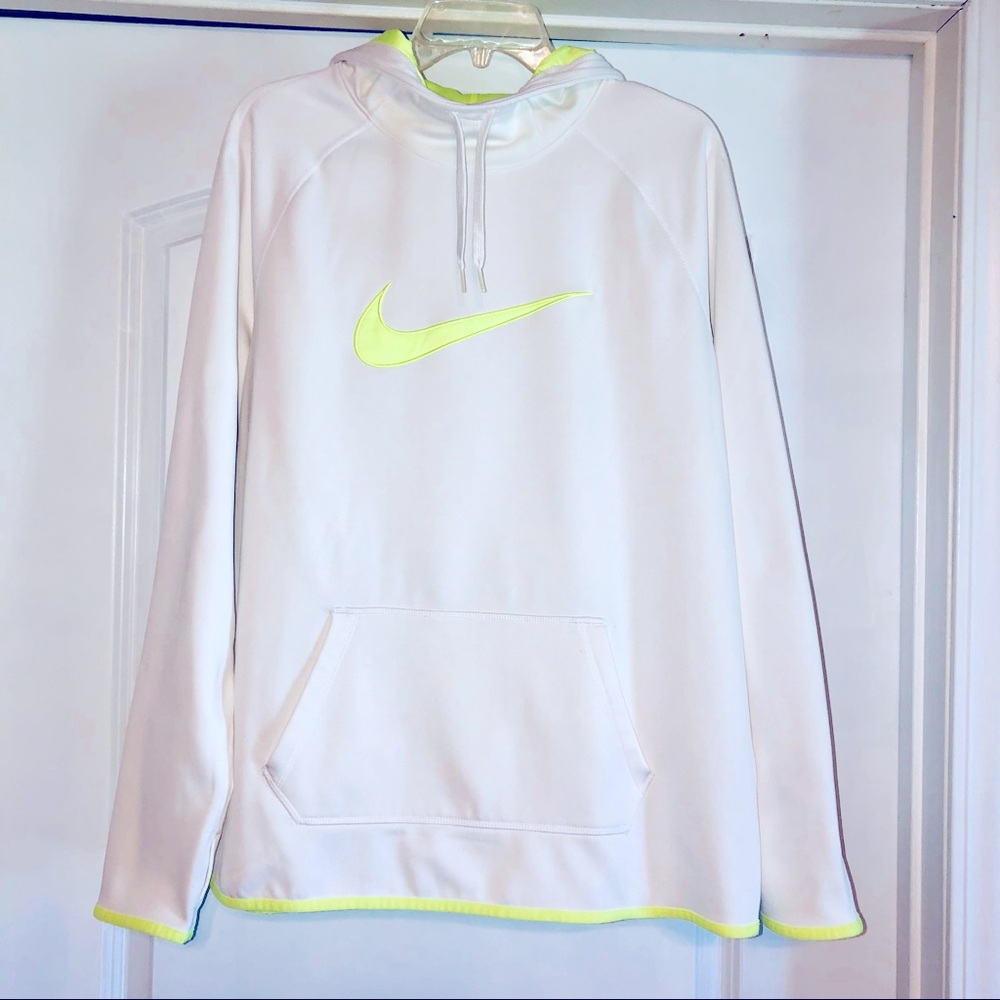 Nike Womens Therma Dri-Fit Training Hoodie White and Volt Neon Yellow/Green  XL
